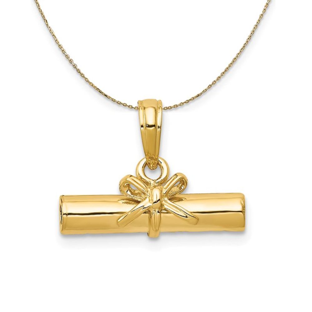 14k Yellow Gold Three Dimensional Diploma (17mm) Necklace - 20 Inch